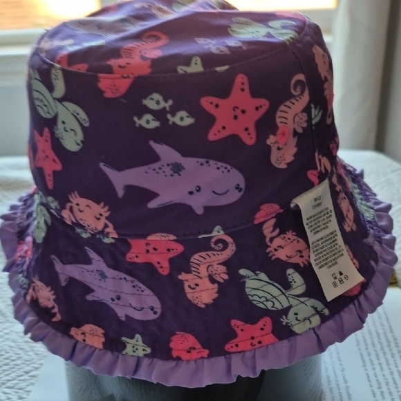 UV SKINS GIRLS REVERSIBLE  HATPurple Bucket Hat with Sea Creatures - Picture 1 of 6